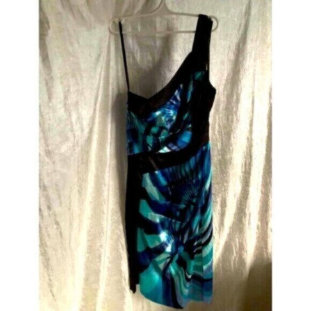 le Chateau Blue Satin One shoulder Party Dress sz small